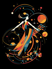 T-shirt design, a silhouette of a dancer in mid-leap, filled with the swirling, rhythmic patterns created with Generative Ai
