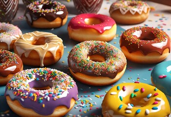 Collection of colorful donuts for Donut Day and
Mardi Gras