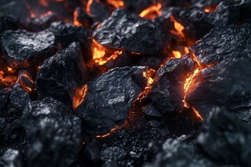 Glowing coals in a dark setting, symbolizing potential energy and transformational power. - obrazy, fototapety, plakaty