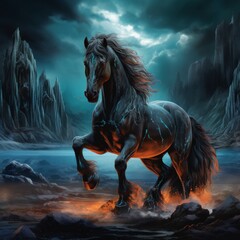 Obraz na płótnie Canvas A majestic horse in a fantastic landscape