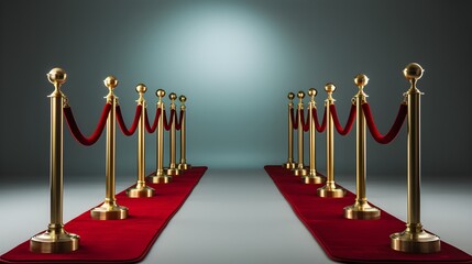 Red carpet with golden poles and red ropes for VIP event