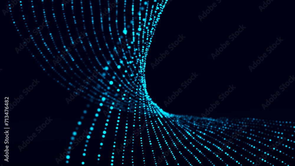 Poster abstract digital science background. a stream of luminous particles. big data visualization. 3d rend