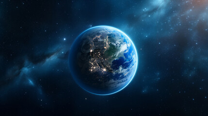 Obraz na płótnie Canvas Earth planet in space with stars and nebula.