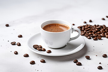 Hot Espresso and Coffee Bean on White Table