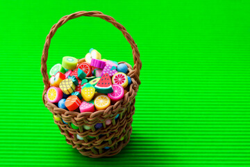 Fototapeta na wymiar Wicker basket with colorful fruits