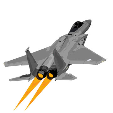 Boeing F-15  Air Superiority Fighter Afterburner Take Off Vector Drawing - For Patches, Posters and Other Merchandise