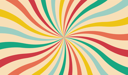 Groovy retro swirl burst, summer and carnival background. Vector illustration