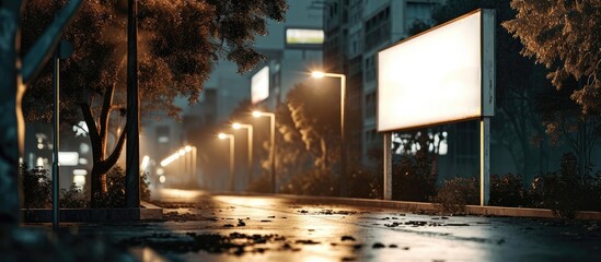 Advertising pillar in the city Blank mockup for testing ad designs on the column next to the street Billboard template with a white rectangle in a city Copy space in an urban area for marketing
