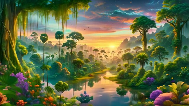 wallpaper jungle and leaves tropical forest mural parrot and birds butterflies background video