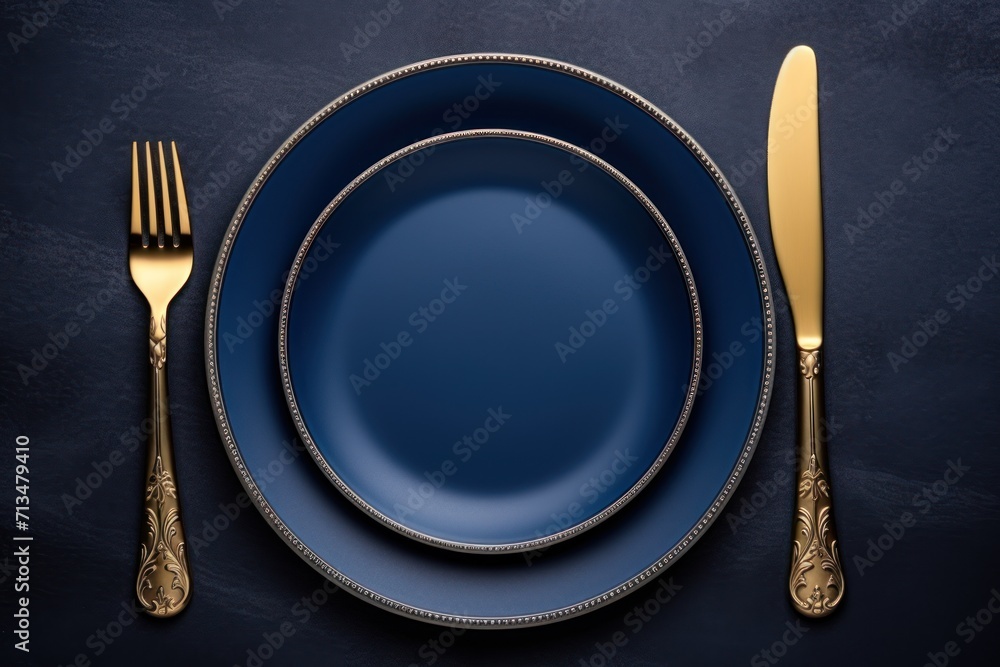 Poster a close up of a plate with a knife and fork next to a plate with a knife and fork on it.
