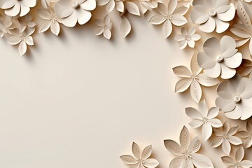 Romantic beige background with space for text or image beige paper flowers on the right