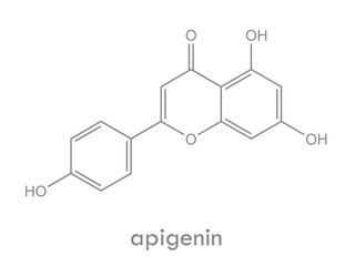 Apigenin structure. Molecule of natural flavonoid found in chamomile and many other plants.