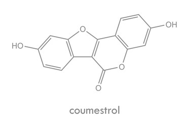 Coumestrol structure. Molecule of phytoestrogen, natural compound.