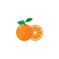 Orange set vector icon illustration isolated on white. Fruit citrus with pieces or slices.
