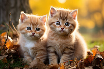 Obraz premium Cute red kittens on a background of grass
