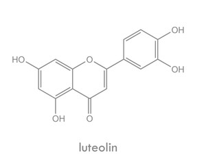 Luteolin structure. Molecule of flavonoid and yellow dye compound found in many plants.