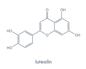 Luteolin structure. Molecule of flavonoid and yellow dye compound found in many plants.