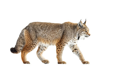 Lynx Walking on White Background, A Majestic Wildlife Moment Captured