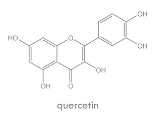 Quercetin structure. Molecule of flavonol (flavonoid) found in many plants.