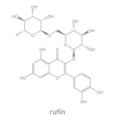 Rutin structure. Glycoside of quercetine and rutinose found in citrus plants.