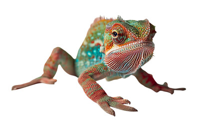 Colorful Chameleon Perched on White Surface