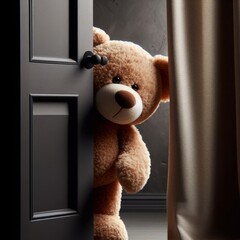 teddy bear on the door, pastel colors