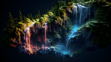 A waterfall in forest with blooming flowers,,
Design of waterfall