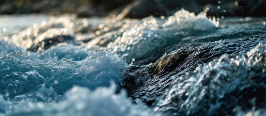 A water sample from the river Water intake Water abstraction Water diversion. Copy space image. Place for adding text or design