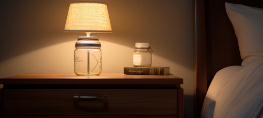 Jar cream sits on the bedside table, generative AI