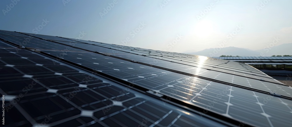 Poster A closeup of a lone solar panel on a roof. Copy space image. Place for adding text or design