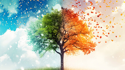A beautiful photo of a tree in autumn and spring