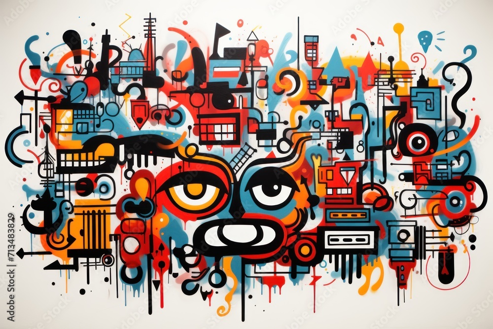 Aufkleber a painting of a face made up of different types of shapes and sizes of things that are painted on a 