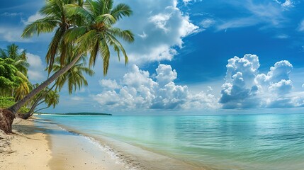 Beautiful tropical island with palm trees and beaches - obrazy, fototapety, plakaty