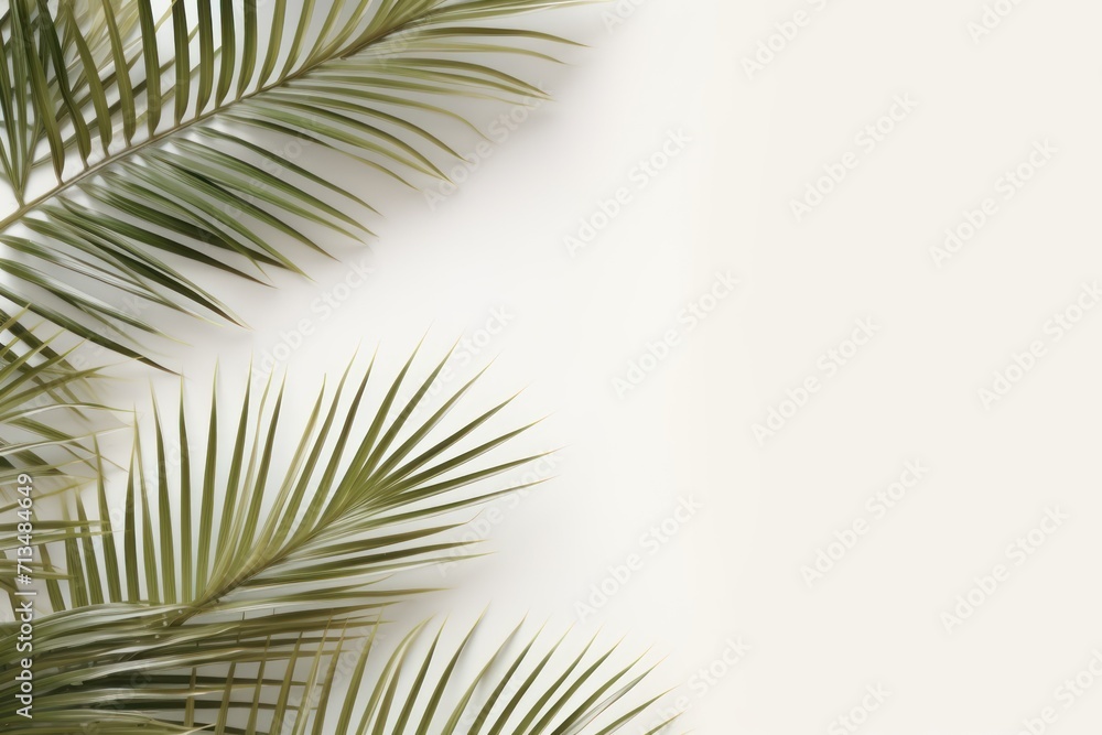 Poster a close up of a palm tree leaves on a white background with a place for a text or an image.