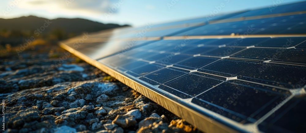 Poster A closeup of a lone solar panel on a roof. Copy space image. Place for adding text or design