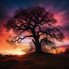 Solitary Oak at Sunset