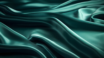 Fototapeta premium Elegant green satin fabric with rippled wave pattern