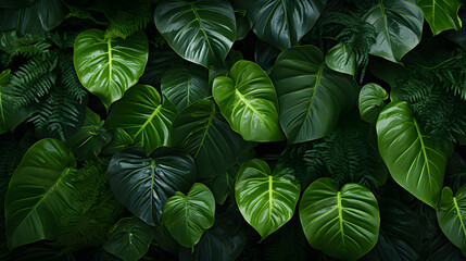 Fresh green leaf in lush rainforest