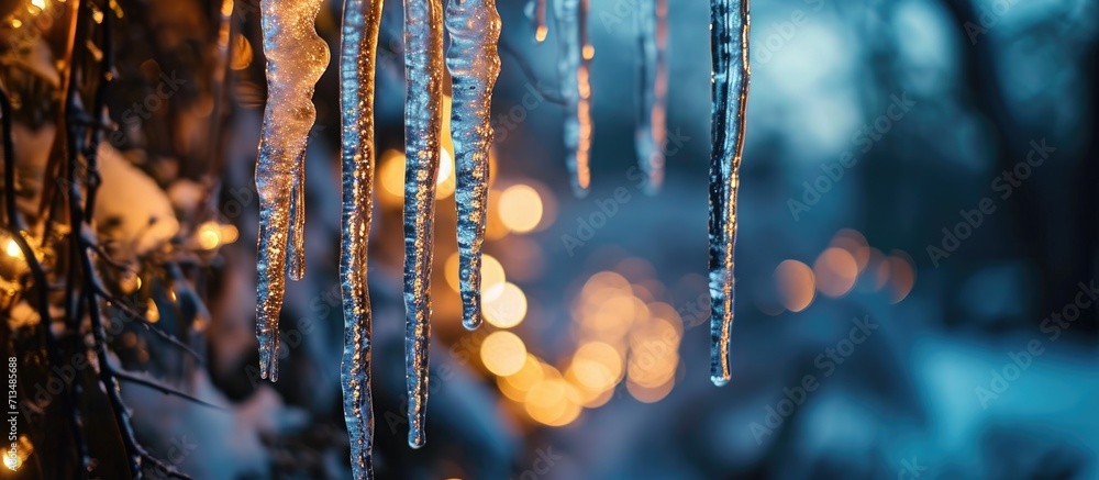 Aufkleber a huge icicle is illuminated by light a winter tourist destination in saitama prefecture japan. copy