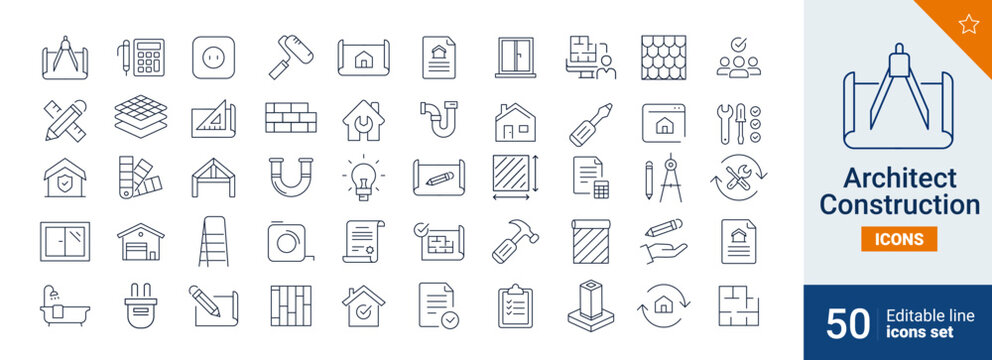 Architect icons Pixel perfect. Home, energy, document, ....