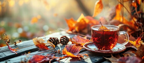 Autumn and hot drink Autumn ushers in a symphony of vibrant colors red orange and gold crisp air and a subtle sense of nostalgia And a cup of hot beverages will bring a comforting experience 7