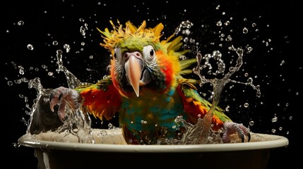 Colorful Conure Delighting in a Playful Water Splash - AI-Generative