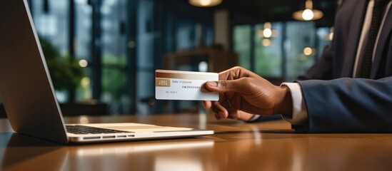 view of businessman hand using plastic pass card entering modern office workspace. Electronic card gateway