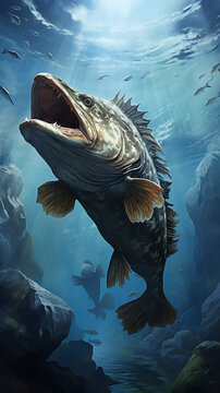 screi cod swiming free in the sea