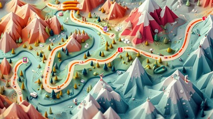 Obraz premium An isometric map with routes and markers,