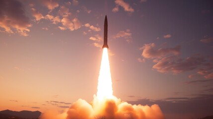 launch of a ballistic missile in the evening sky
