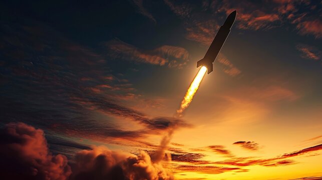 launch of a ballistic missile in the evening sky