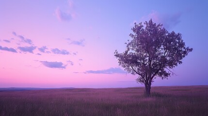 Fototapeta na wymiar countryside landscape with pink sky