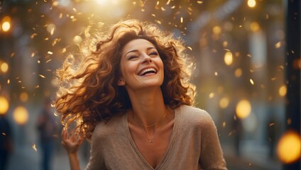 A woman beaming with pure joy and happiness. generative AI
