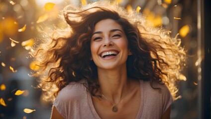 A woman beaming with pure joy and happiness. generative AI